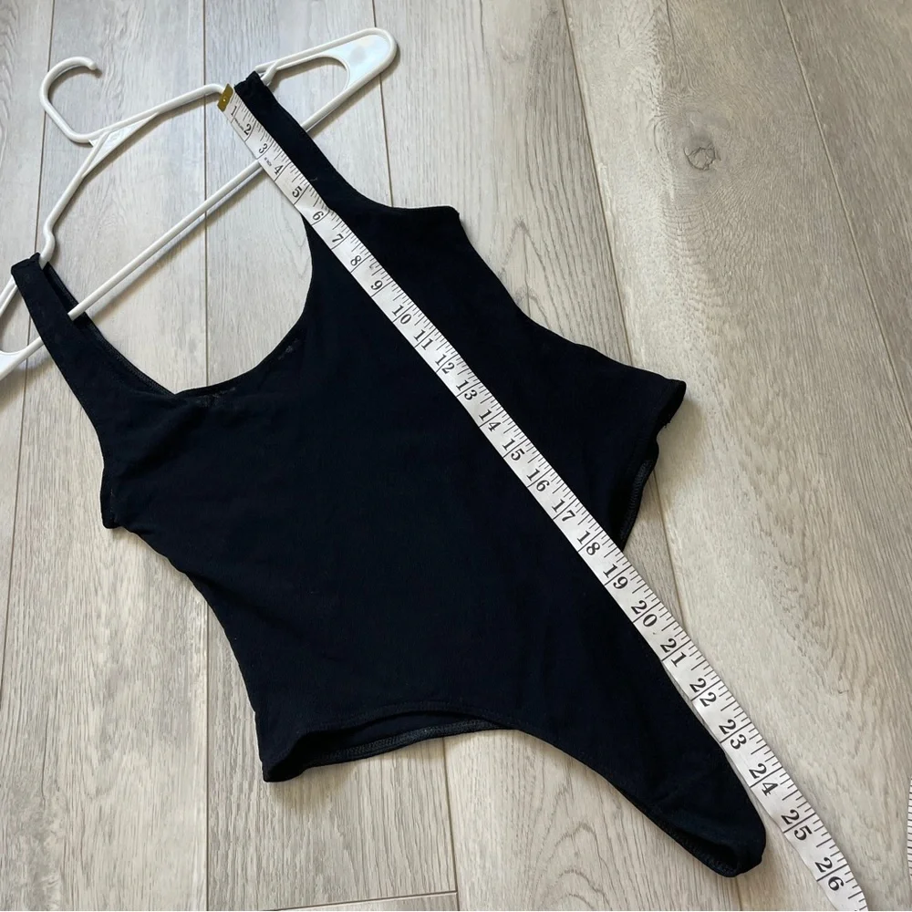 Free People Scoop Neck Thong Bodysuit Black (Small) semi sheer fitted party - Picture 5 of 8
